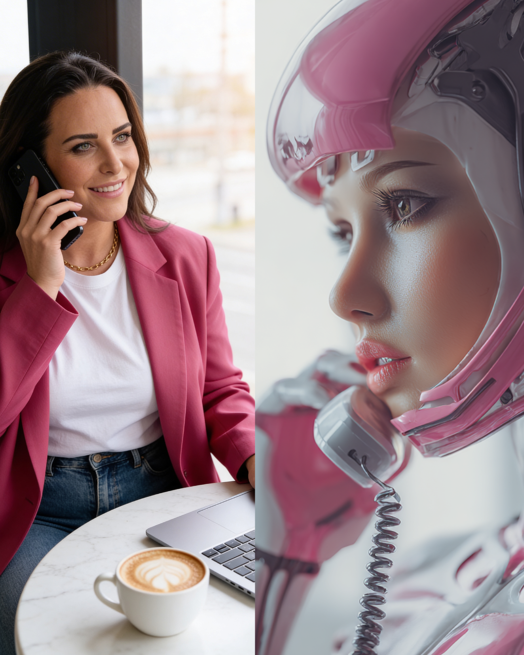 Unternehmerin arbeitet mit KI als Assistentin – künstliche Intelligenz im Marketing-Alltag